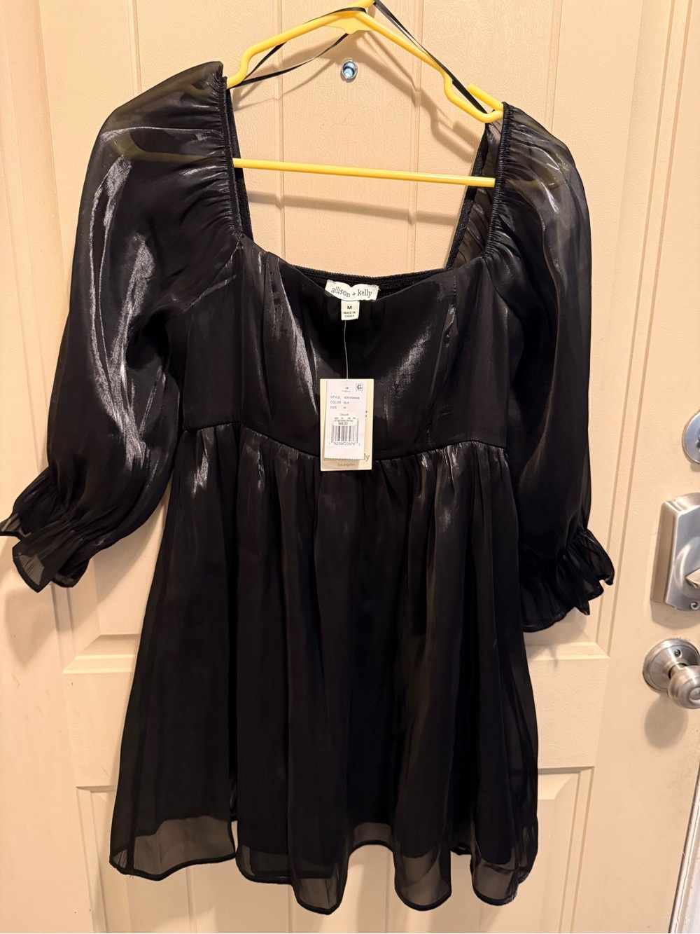 Alice + Olivia Black Puff-Sleeve Square-Neck Tunic